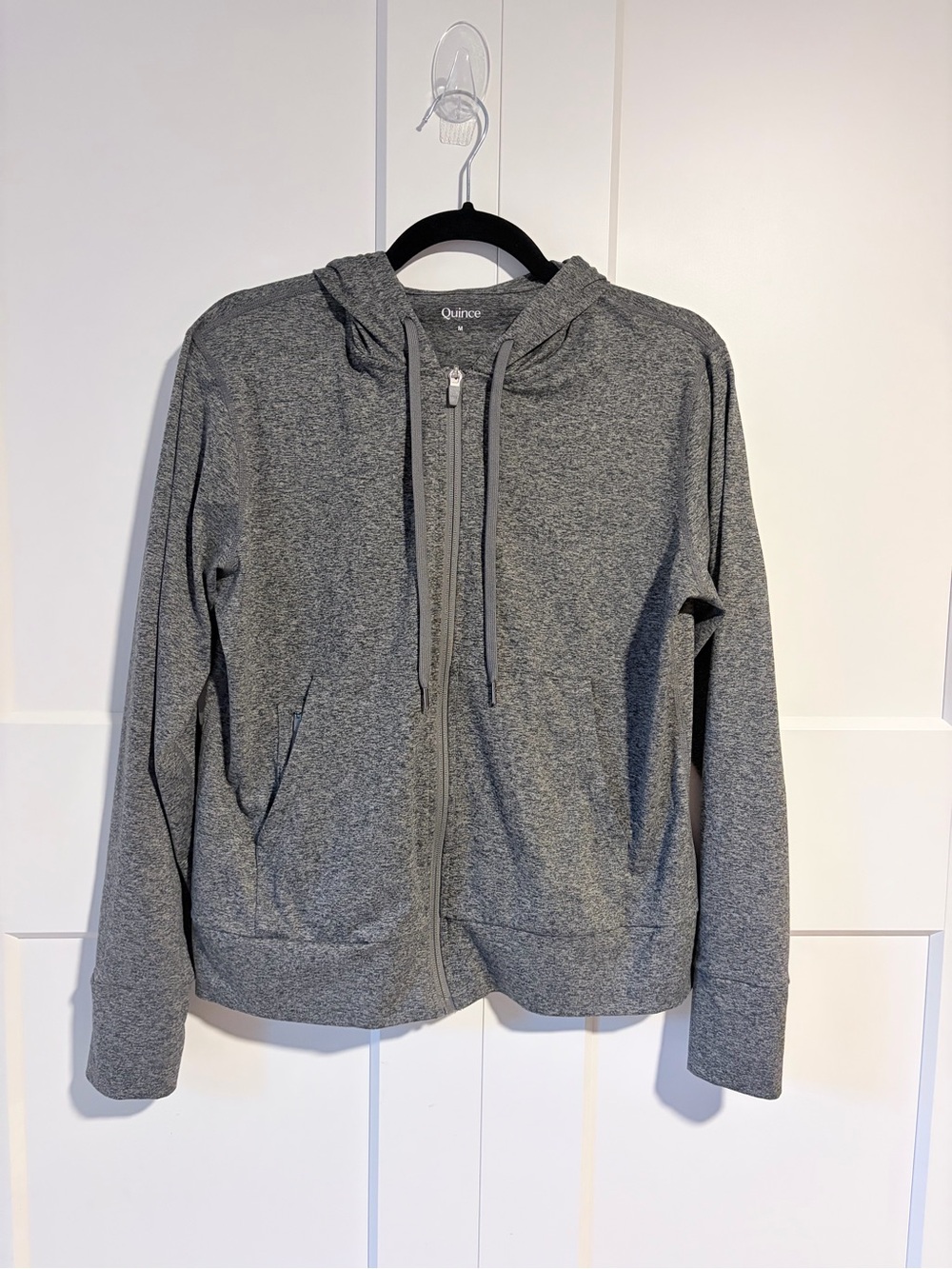 Quince Flowknit Women's M Heather Gray Full Zip Hooded Hoodie Stretch Athleisure